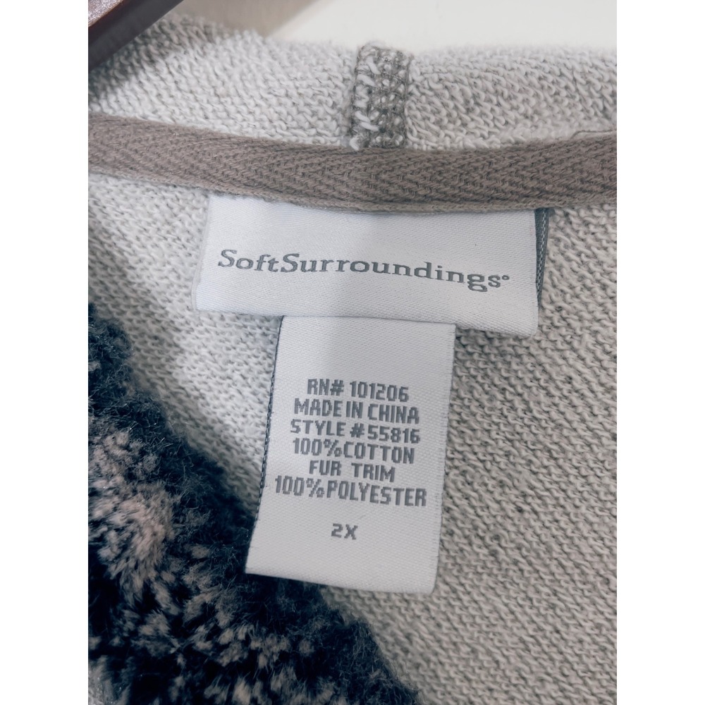Soft Surroundings Womens Grey Faux Fur Trim Button Hoodie 2X Plus Size Pullover - Picture 6 of 7